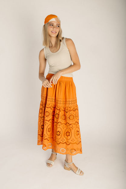 The Popko Eyelet Midi Skirt in Ginger