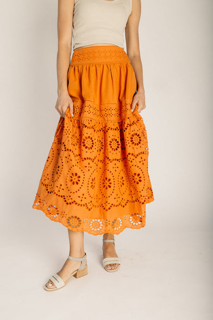 The Popko Eyelet Midi Skirt in Ginger