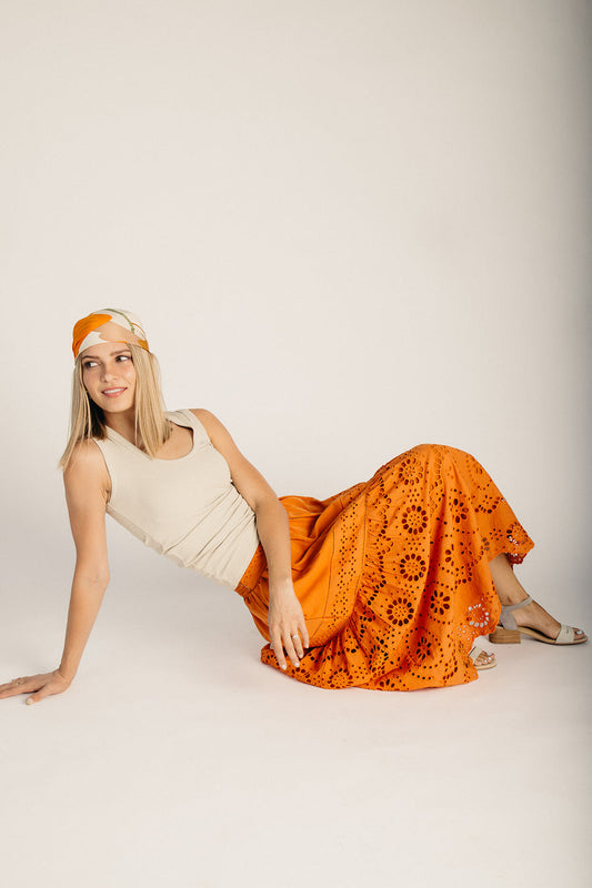 The Popko Eyelet Midi Skirt in Ginger