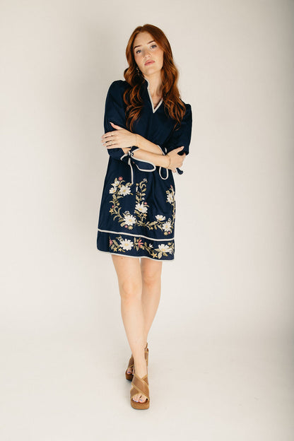 The Brimberry Embroidered Dress in Navy
