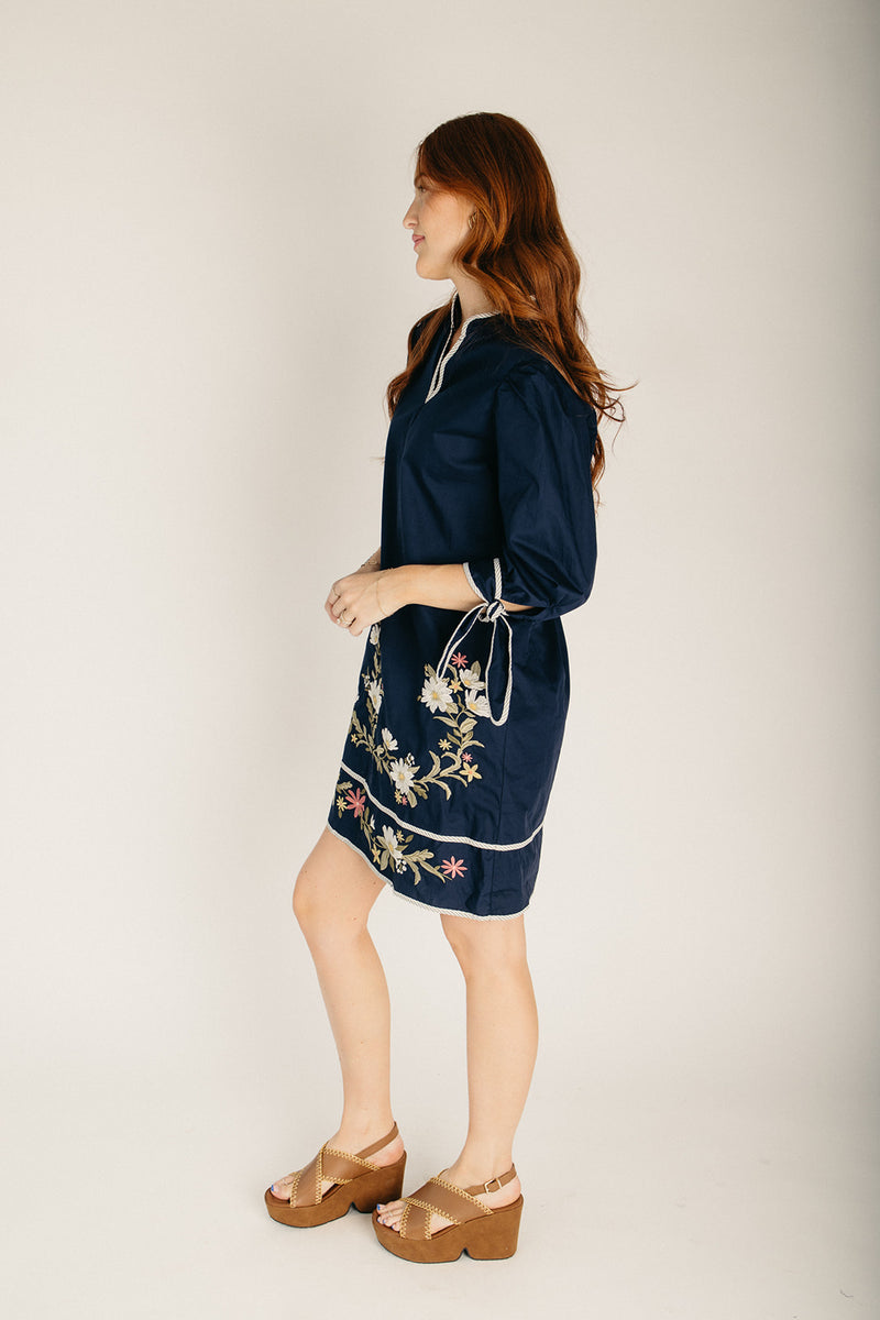 The Brimberry Embroidered Dress in Navy