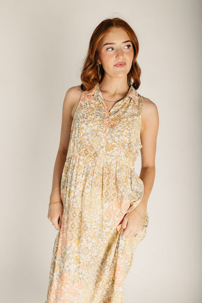 The Lundenberg Collared Maxi Tank Dress in Dusty Peach