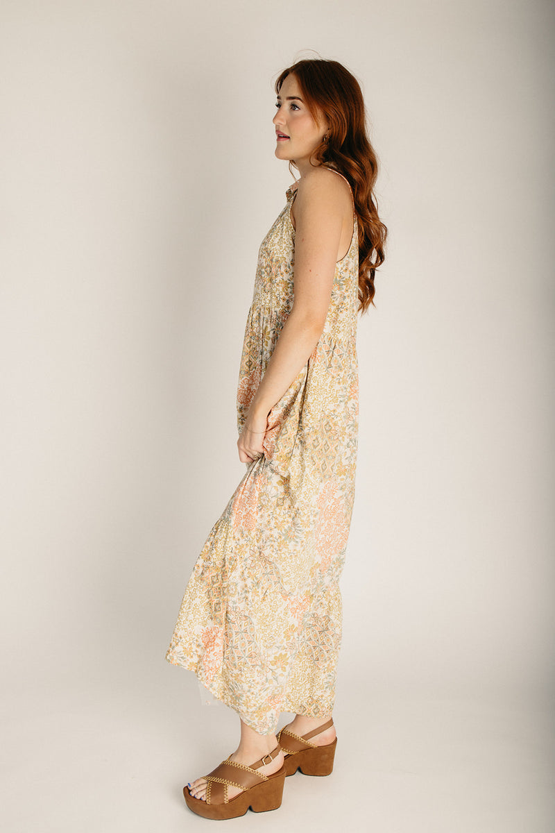 The Lundenberg Collared Maxi Tank Dress in Dusty Peach